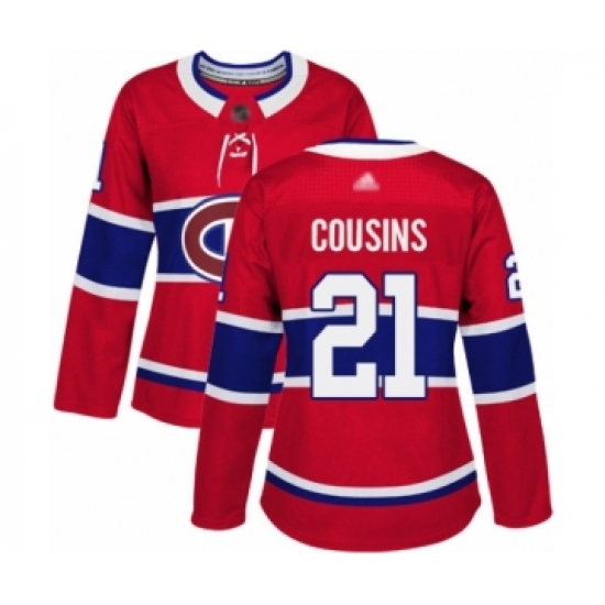 Women's Montreal Canadiens 21 Nick Cousins Authentic Red Home Hockey Jersey