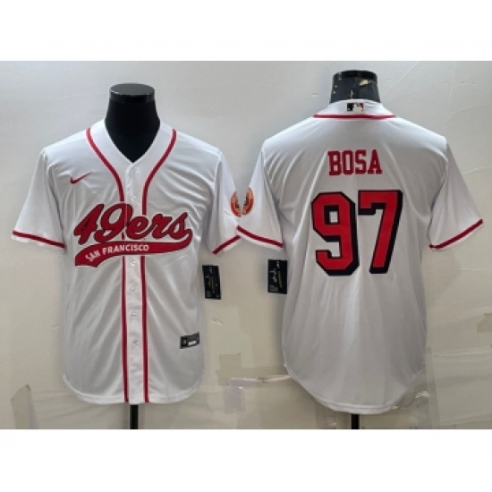 Men's San Francisco 49ers 97 Nick Bosa New White With Patch Cool Base Stitched Baseball Jersey