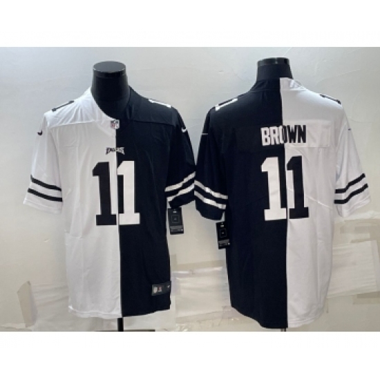 Men's Philadelphia Eagles 11 A.J. Brown Black & White Split Limited Stitched Jersey