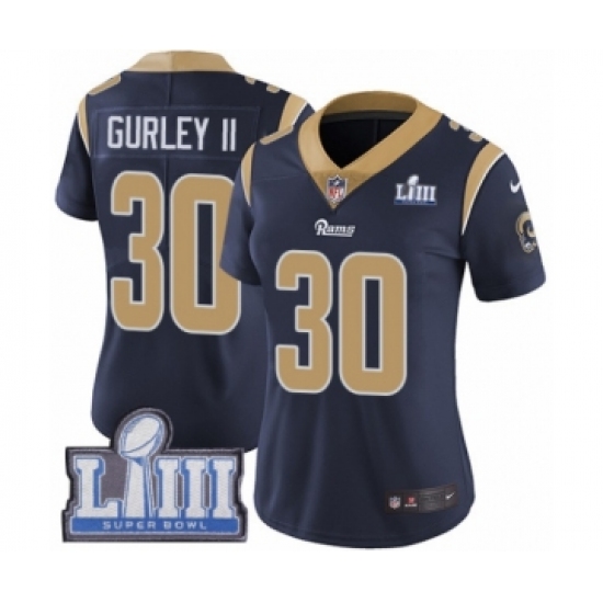 Women's Nike Los Angeles Rams 30 Todd Gurley Navy Blue Team Color Vapor Untouchable Limited Player Super Bowl LIII Bound NFL Jersey