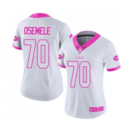Women's New York Jets 70 Kelechi Osemele Limited White Pink Rush Fashion Football Jersey