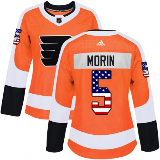 Women's Adidas Philadelphia Flyers 5 Samuel Morin Authentic Orange USA Flag Fashion NHL Jersey