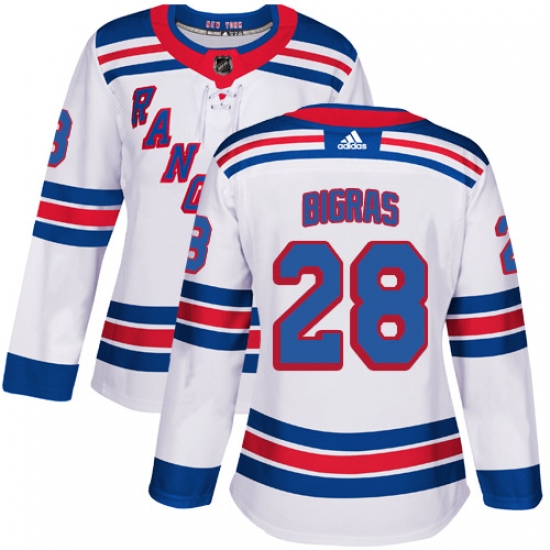 Women's Adidas New York Rangers 28 Chris Bigras Authentic White Away NHL Jersey