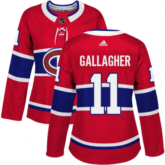 Women's Adidas Montreal Canadiens 11 Brendan Gallagher Authentic Red Home NHL Jersey