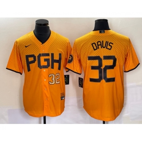Men's Nike Pittsburgh Pirates 32 Henry Davis Number Yellow 2023 City Connect Stitched Jersey