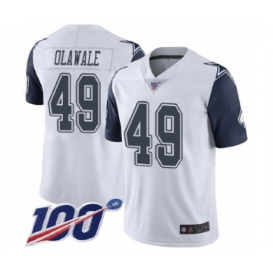 Men's Dallas Cowboys 49 Jamize Olawale Limited White Rush Vapor Untouchable 100th Season Football Jersey