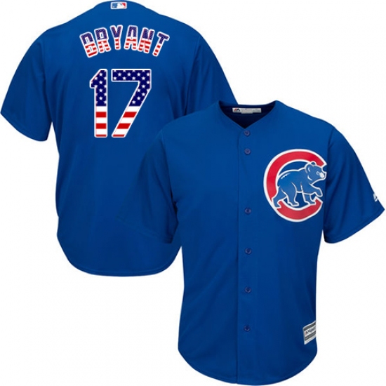 Men's Majestic Chicago Cubs 17 Kris Bryant Authentic Royal Blue USA Flag Fashion MLB Jersey