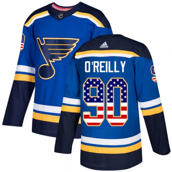Men's Adidas St. Louis Blues 90 Ryan O'Reilly Authentic Blue USA Flag Fashion NHL Jersey
