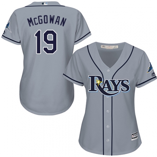Women's Majestic Tampa Bay Rays 19 Dustin McGowan Authentic Grey Road Cool Base MLB Jersey