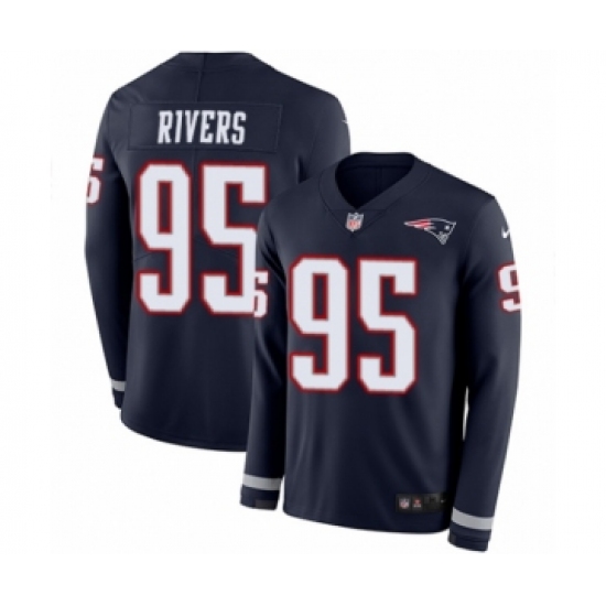 Men's Nike New England Patriots 95 Derek Rivers Limited Navy Blue Therma Long Sleeve NFL Jersey