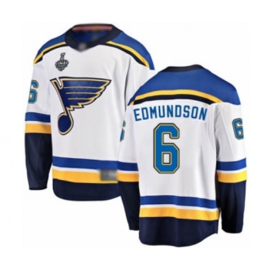 Men's St. Louis Blues 6 Joel Edmundson Fanatics Branded White Away Breakaway 2019 Stanley Cup Final Bound Hockey Jersey