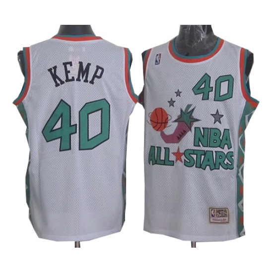 Men's Mitchell and Ness Oklahoma City Thunder 40 Shawn Kemp Authentic White 1996 All Star Throwback NBA Jersey