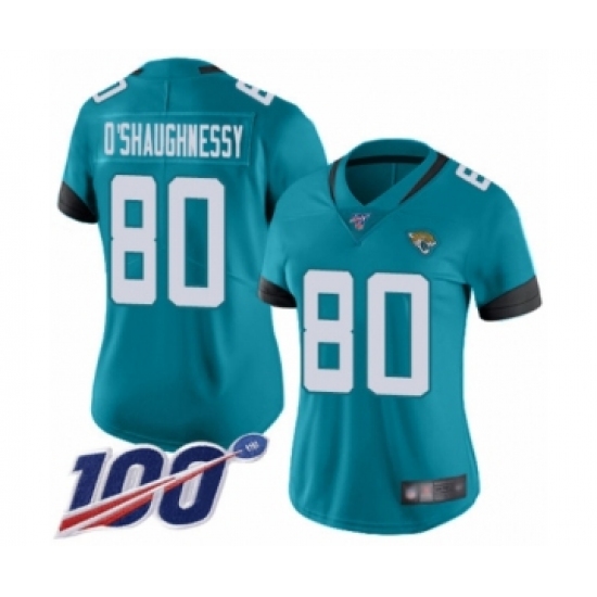 Women's Jacksonville Jaguars 80 James O'Shaughnessy Teal Green Alternate Vapor Untouchable Limited Player 100th Season Football Jersey