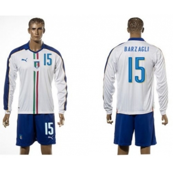 Italy 15 Barzagli White Away Long Sleeves Soccer Country Jersey