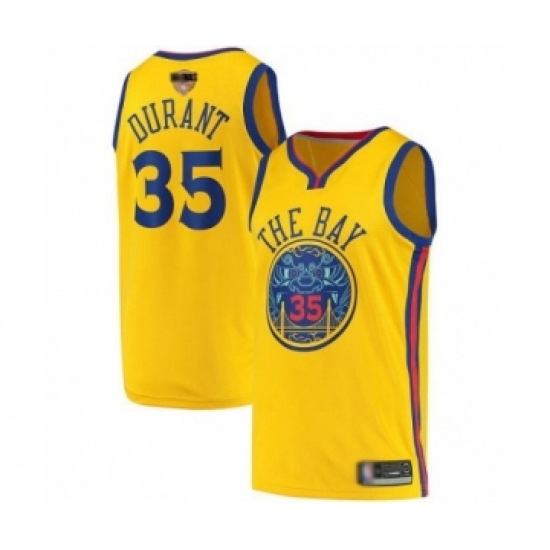 Men's Golden State Warriors 35 Kevin Durant Swingman Gold 2019 Basketball Finals Bound Basketball Jersey - City Edition
