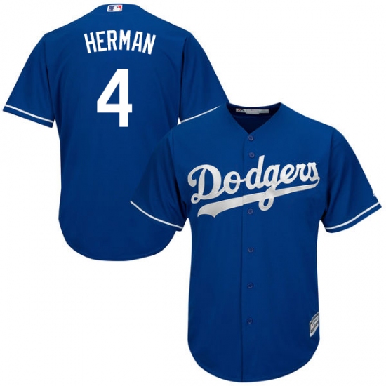 Men's Majestic Los Angeles Dodgers 4 Babe Herman Authentic Royal Blue Alternate Cool Base MLB Jersey