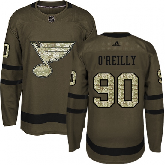 Men's Adidas St. Louis Blues 90 Ryan O'Reilly Authentic Green Salute to Service NHL Jersey