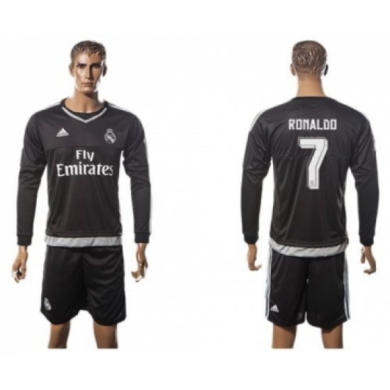 Real Madrid 7 Ronaldo Black Long Sleeves Soccer Club Jersey
