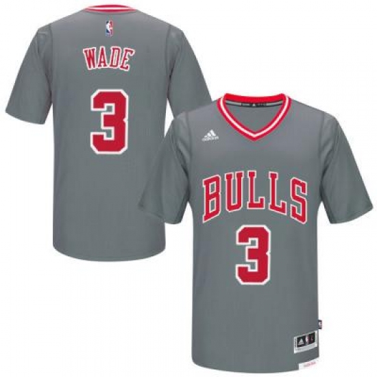 Men's Chicago Bulls 3 Dwyane Wade adidas Gray Pride Swingman Sleeved Jersey
