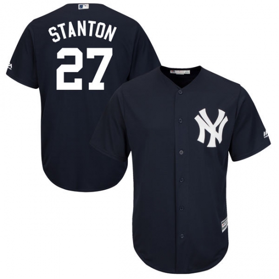Men's Majestic New York Yankees 27 Giancarlo Stanton Replica Navy Blue Alternate MLB Jersey