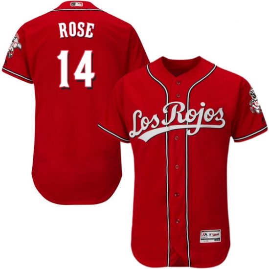 Men's Majestic Cincinnati Reds 14 Pete Rose Red Los Rojos Flexbase Authentic Collection MLB Jersey