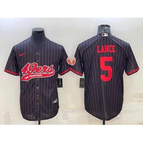 Men's San Francisco 49ers 5 Trey Lance Black With Patch Cool Base Stitched Baseball Jersey