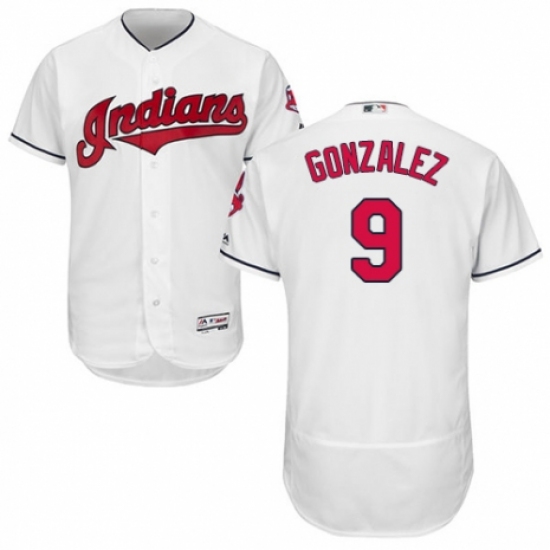 Men's Majestic Cleveland Indians 9 Erik Gonzalez White Home Flex Base Authentic Collection MLB Jersey