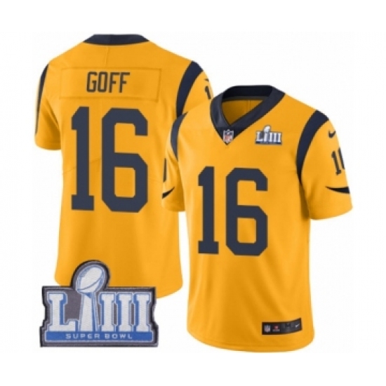 Men's Nike Los Angeles Rams 16 Jared Goff Limited Gold Rush Vapor Untouchable Super Bowl LIII Bound NFL Jersey