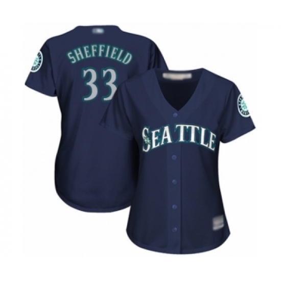 Women's Seattle Mariners 33 Justus Sheffield Authentic Navy Blue Alternate 2 Cool Base Baseball Player Jersey