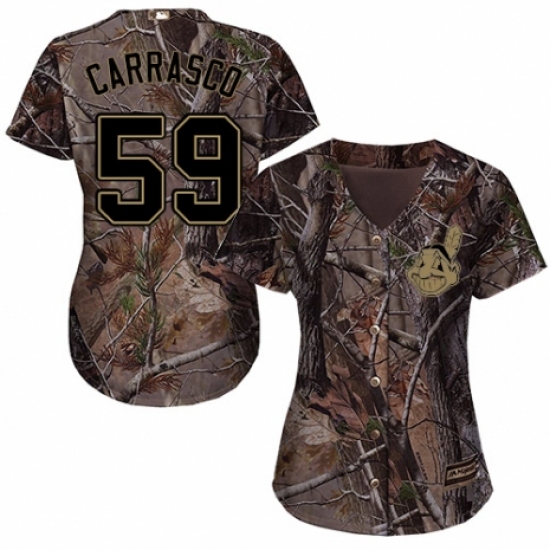 Women's Majestic Cleveland Indians 59 Carlos Carrasco Authentic Camo Realtree Collection Flex Base MLB Jersey