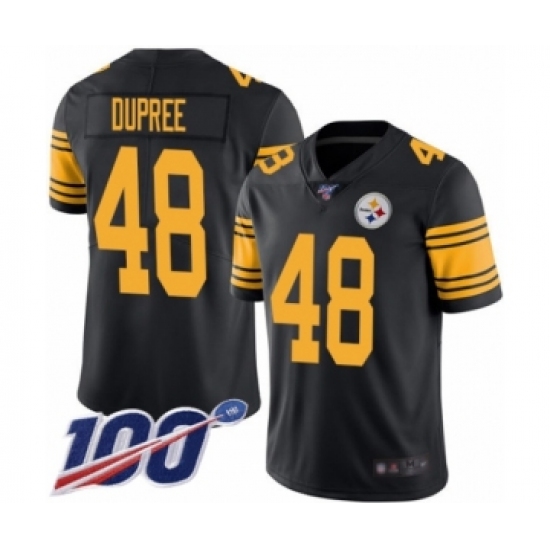 Men's Pittsburgh Steelers 48 Bud Dupree Limited Black Rush Vapor Untouchable 100th Season Football Jersey