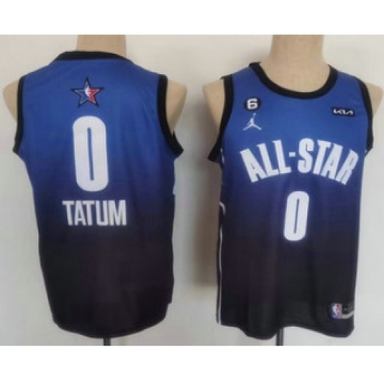 Men's Boston Celtics 0 Jayson Tatum Navy Blue 2022 All Star 6 Patch Icon Sponsor Swingman Jersey