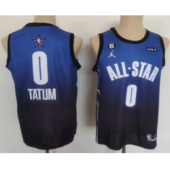 Men's Boston Celtics 0 Jayson Tatum Navy Blue 2022 All Star 6 Patch Icon Sponsor Swingman Jersey