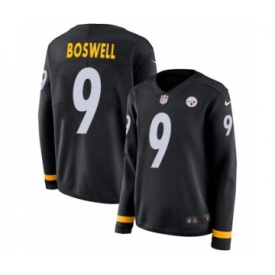 Women's Nike Pittsburgh Steelers 9 Chris Boswell Limited Black Therma Long Sleeve NFL Jersey