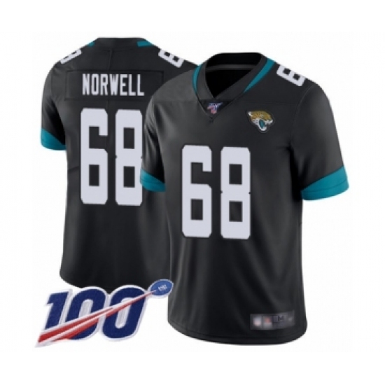 Men's Jacksonville Jaguars 68 Andrew Norwell Black Team Color Vapor Untouchable Limited Player 100th Season Football Jersey