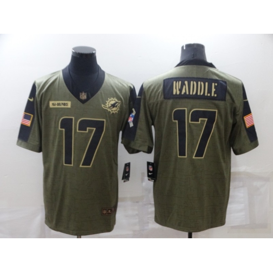 Men's Miami Dolphins 17 Jaylen Waddle Nike Olive 2021 Salute To Service Limited Player Jersey