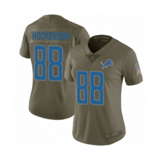 Women's Detroit Lions 88 T.J. Hockenson Limited Olive 2017 Salute to Service Football Jersey