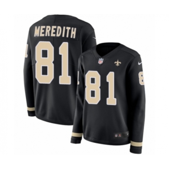 Women's Nike New Orleans Saints 81 Cameron Meredith Limited Black Therma Long Sleeve NFL Jersey