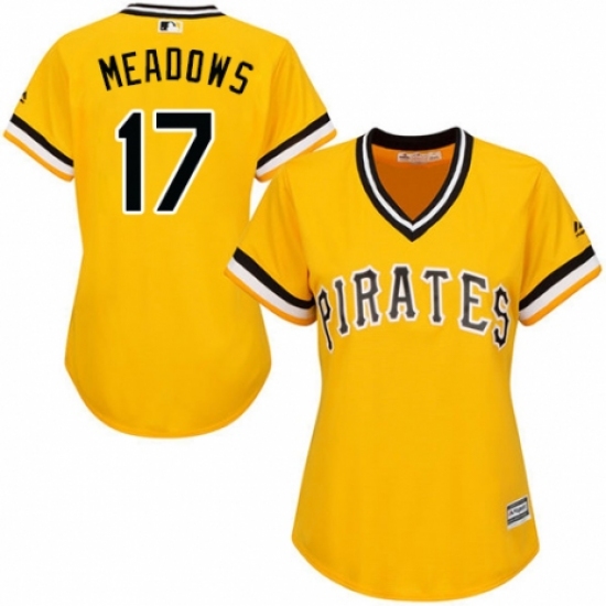 Women's Majestic Pittsburgh Pirates 17 Austin Meadows Authentic Gold Alternate Cool Base MLB Jersey
