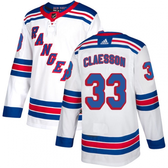 Youth Adidas New York Rangers 33 Fredrik Claesson Authentic White Away NHL Jersey