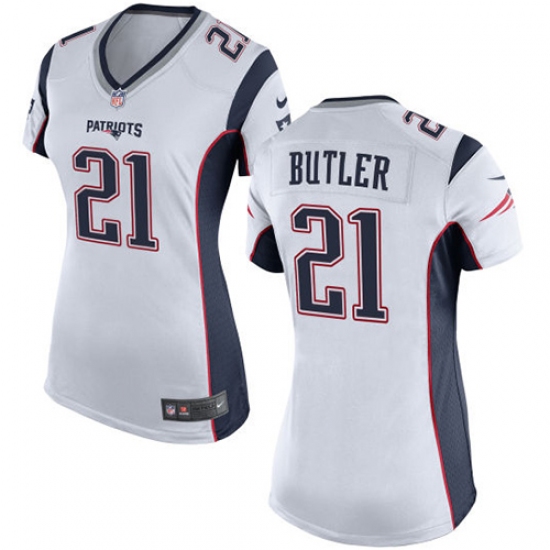 Women's Nike New England Patriots 21 Malcolm Butler Game White NFL Jersey
