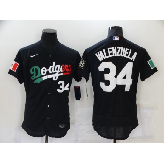 Men's Nike Los Angeles Dodgers 34 Fernando Valenzuela Black Elite Jersey