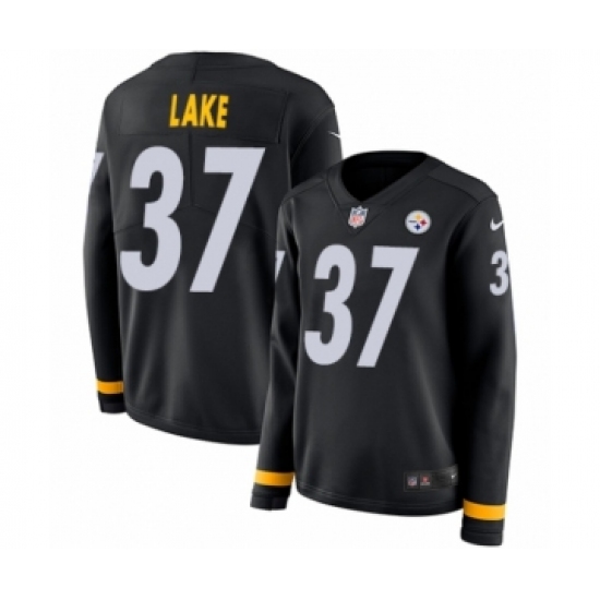 Women's Nike Pittsburgh Steelers 37 Carnell Lake Limited Black Therma Long Sleeve NFL Jersey