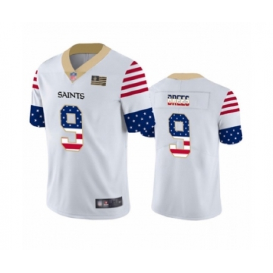 Men's New Orleans Saints 9 Drew Brees White Independence Day Limited Football Jersey