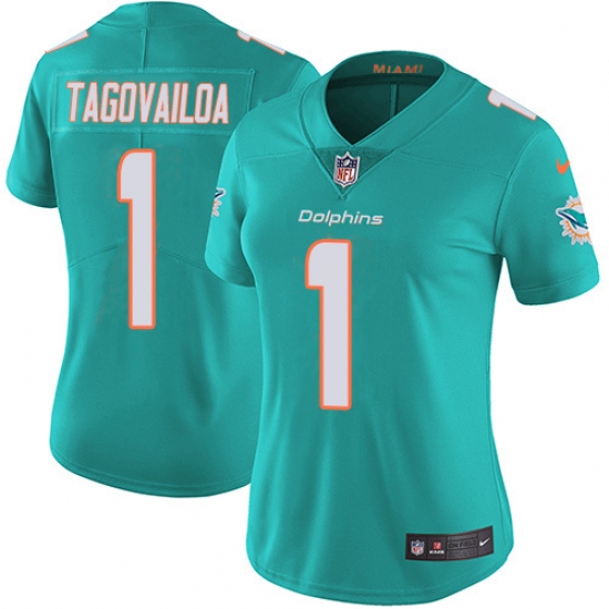 Women's Miami Dolphins 1 Tua Tagovailoa Aqua Green Team Color Stitched Vapor Untouchable Limited Jersey