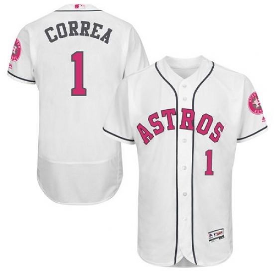 Men's Majestic Houston Astros 1 Carlos Correa Replica White 2016 Mother's Day Cool Base MLB Jersey