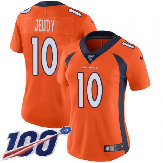 Women's Denver Broncos 10 Jerry Jeudy Orange Team Color Stitched 100th Season Vapor Untouchable Limited Jersey