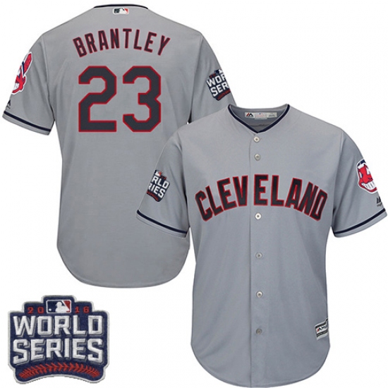 Youth Majestic Cleveland Indians 23 Michael Brantley Authentic Grey Road 2016 World Series Bound Cool Base MLB Jersey