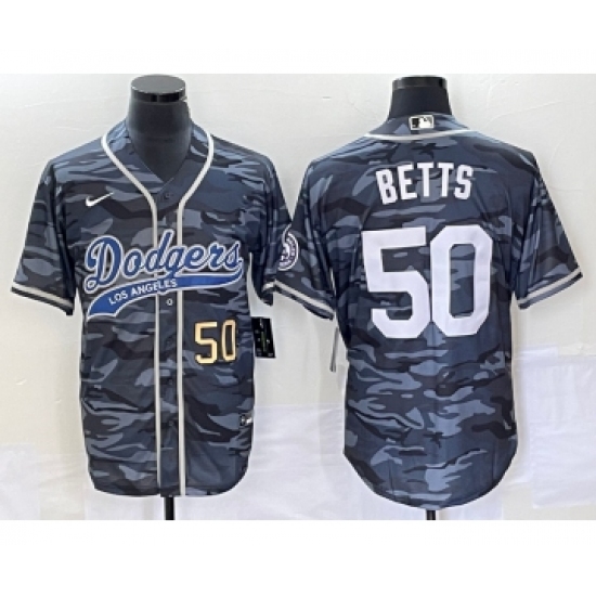 Men's Los Angeles Dodgers 50 Mookie Betts Number Gray Camo Cool Base Stitched Baseball Jersey