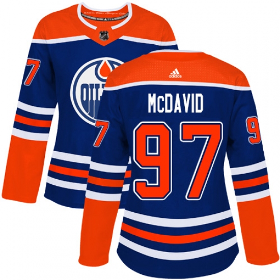 Women's Adidas Edmonton Oilers 97 Connor McDavid Authentic Royal Blue Alternate NHL Jersey